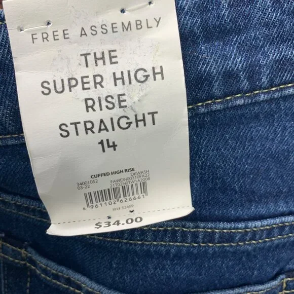 Free Assembly Womens Size 14 Blue Super High Rise Straight Leg Jeans - Picture 4 of 10